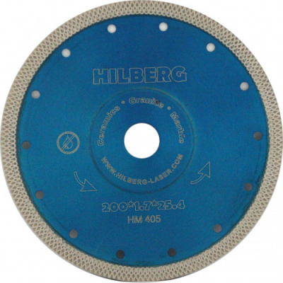 Диск алмазный 200х10х25,4-22.23 толщина 2 мм Hilberg турбо ультратонкий (сухая резка) -1- арт НМ 405
